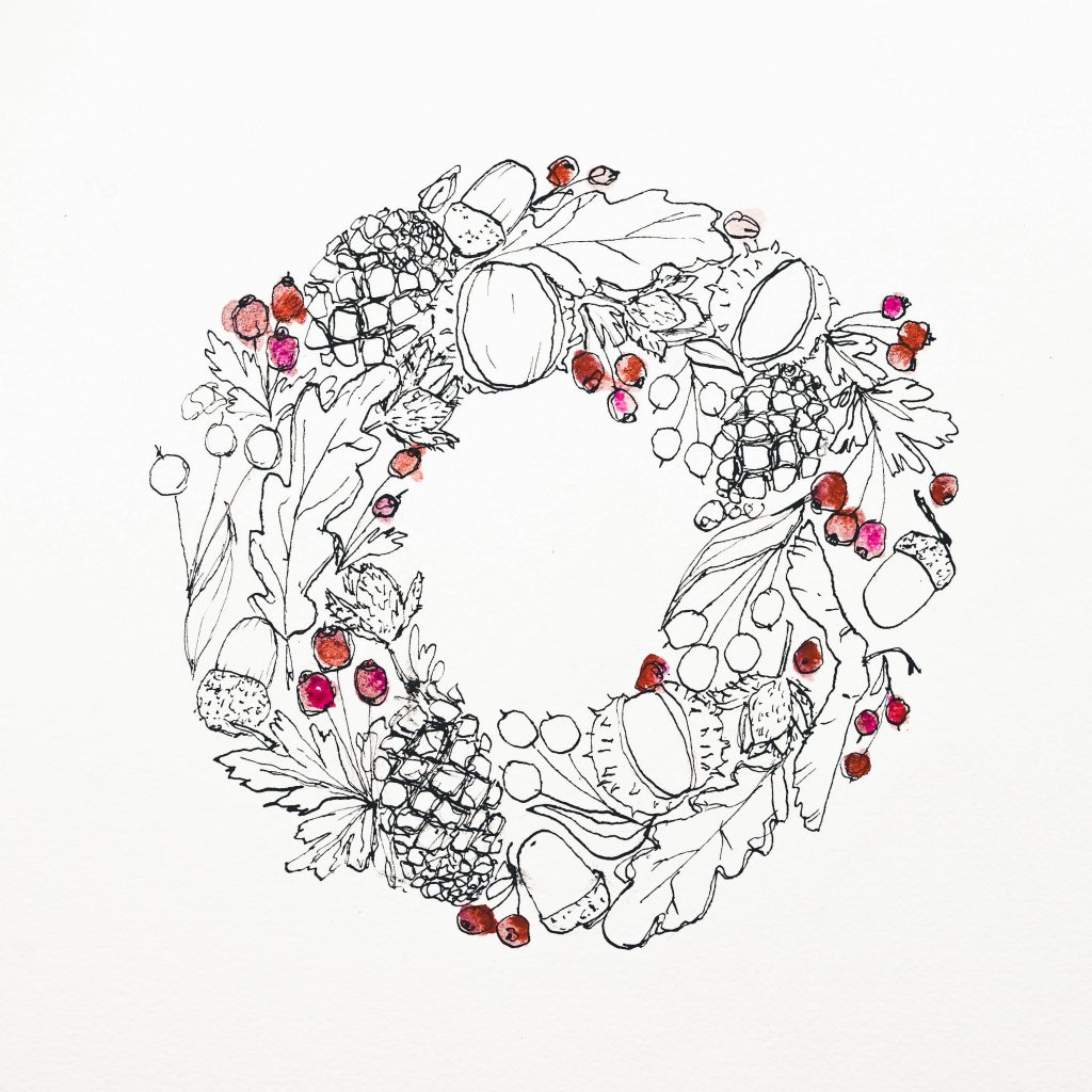 Painted berries on the seed wreath