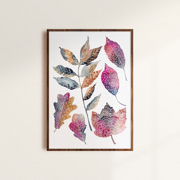 Doodled Leaves Print in a Frame