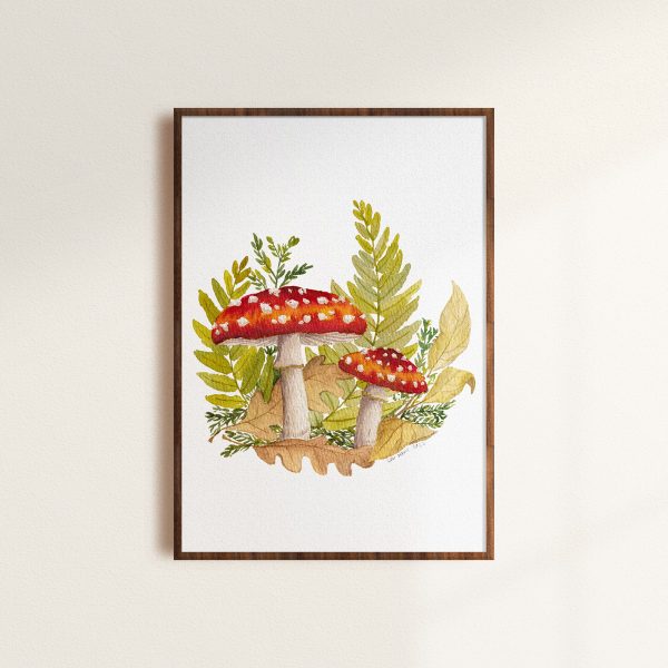 Fly Agaric Mushroom Watercolour Print in a frame
