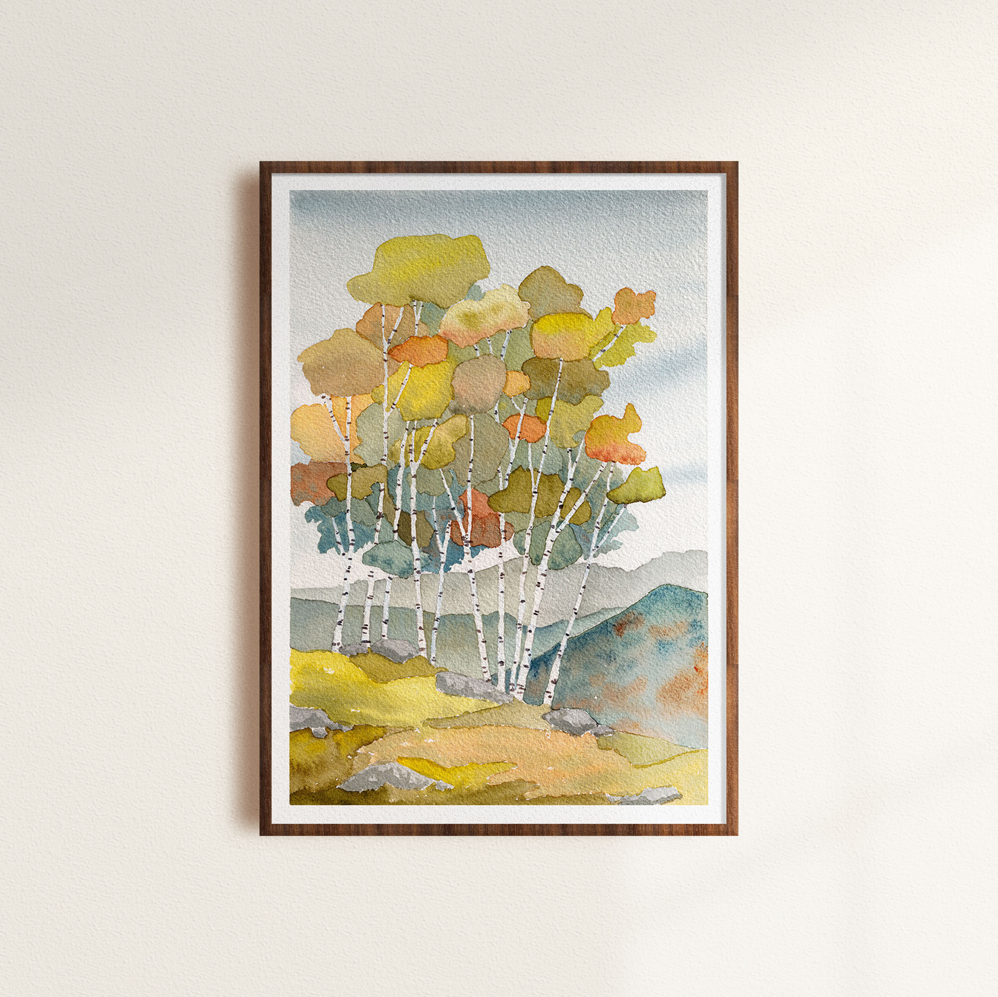 Silver Birch Landscape Painting in a Frame