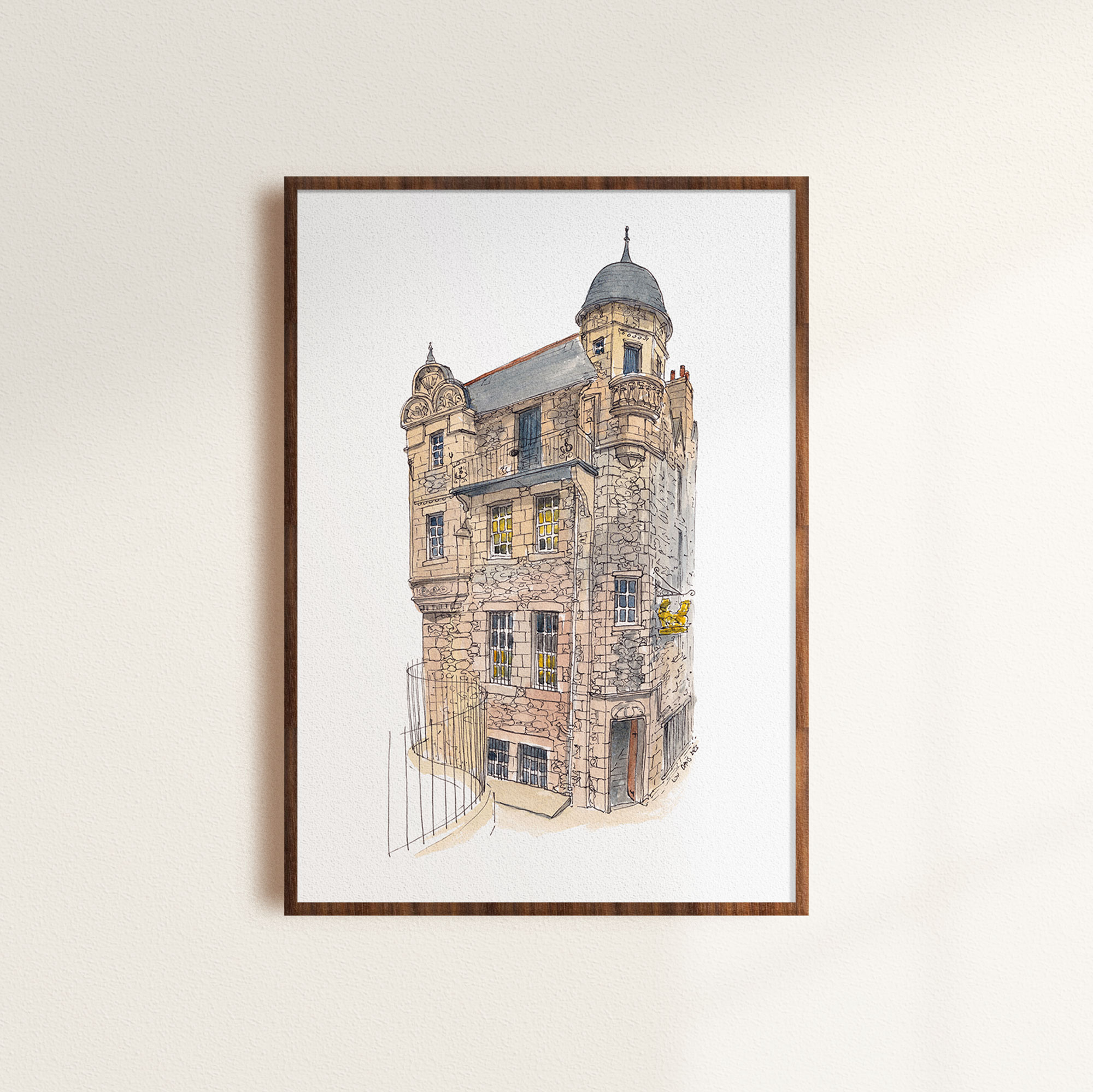 A mockup of a framed painting of the Writer's Museum Edinburgh